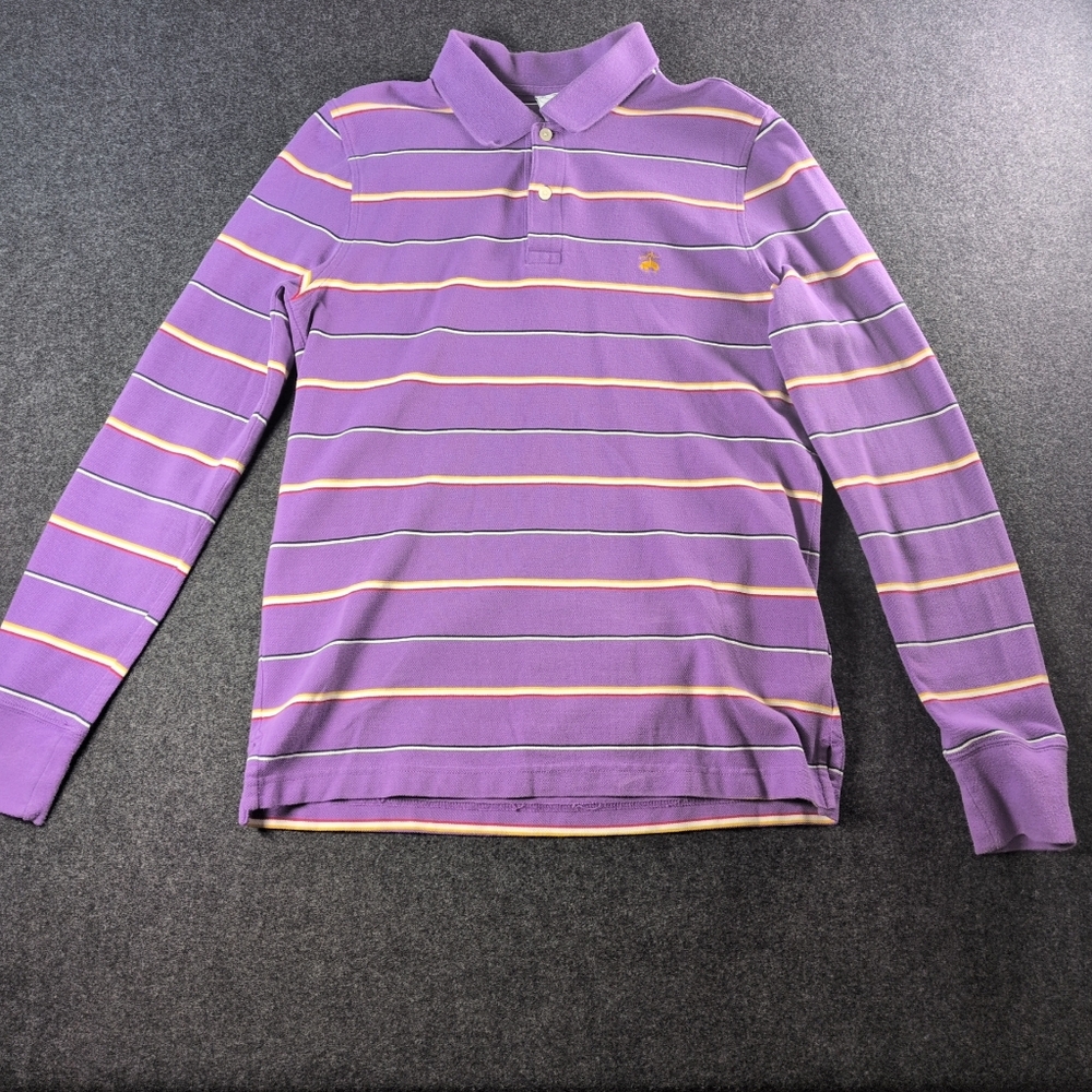 Brooks Brothers Purple Striped Knit Long Sleeve Polo Shirt